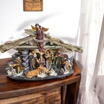 Presépio Natalino 1peça Sagrada Família com Anjo e Luz