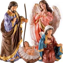 Presépio Natalino 4 peças Anjo, Jesus, Maria e José - Inquebrável - Imagem Sacra PVC