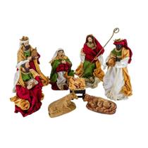 Presepio Natalino 8 Figuras Seda Verde Vinho Resina Decoracao de Natal Premium