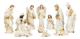 Presépio Resina Natal Branco Grande Completo - 32cm Presépio Resina Natal Branco Grande Completo - 32cm
