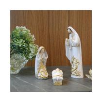 Presepio Sagrada Familia resina branco e dourado 21 cm