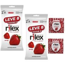 Preservativo Camisinha Rilex Leve 8 Pague 6 sabor Morango - 2 pacotes + 2 gel lubrificante