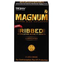 Preservativo TROJAN Magnum Ribbed Lubrificado, tamanho grande, 12 unidades
