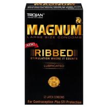 Preservativos Trojan Magnum Ribbed Lubricated - Pacote com 3 Unidades (12 Unidades no Total)