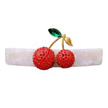 Presilha de Cabelo Acrílico Cereja Strass Banho Dourado