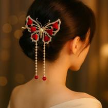 Presilha de Cabelo Borboleta Luxo com Pérolas e Detalhes Vermelhos Presilha de Cabelo Borboleta Luxo com Pérolas e Detalhes Vermelhos