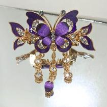 Presilha de Cabelo Borboleta Roxo Acessório Feminino Elegante com Strass e Pingentes Penteado Sofisticado Presilha de Cabelo Borboleta Roxo Acessório Feminino Elegante com Strass e Pingentes Penteado Sofisticado