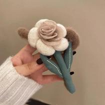 Presilha De Cabelo De Pelúcia De Tubarão Para Outono/inverno, Estilo Floresta Com Flor, Toque