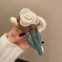 Presilha De Cabelo De Pelúcia De Tubarão Para Outono/inverno, Estilo Floresta Com Flor, Toque