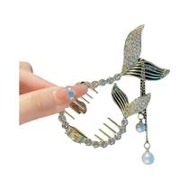 Presilha De Cabelo Elegante Com Pérolas, Strass E Franjas, Clipe De Tubarão Para Coque