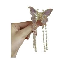 Presilha De Cabelo Feminina Estilo Coreano Com Borboleta De Cristal, Pérola E Franja, Design De Fada Presilha De Cabelo Feminina Estilo Coreano Com Borboleta De Cristal, Pérola E Franja, Design De Fada