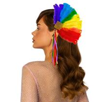 Presilha de Cabelo Pena Pluma Colorido Carnaval Stras Brilho Acessório Enfeite Pluma Fita Laço Tic Tac Penacho Feminino Bloquinho