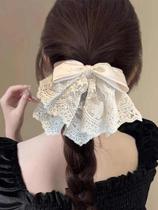 Presilha De Cabelo Pequena Estilosa Com Laço De Renda Romântica Francesa Para Rabo De Cavalo -