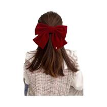 Presilha De Cabelo Vintage Francesa De Veludo Com Laço Grande E Pérolas Artificiais Estilo Presilha De Cabelo Vintage Francesa De Veludo Com Laço Grande E Pérolas Artificiais Estilo