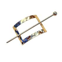 Presilha de Palito com Enfeite em Metal Dourado Quadrado ou Oval