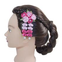 Presilha Em Flor De Fita Cetim - Kanzashi Mod. Mini Sakura
