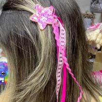 Presilha Estrela pink Barbie com fitas Decorativas