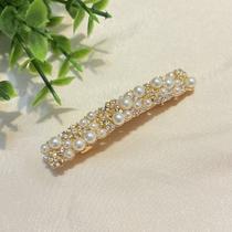 Presilha Fivela de Cabelo Dourada com Pedras e Pérolas