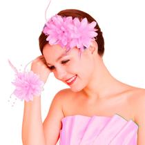 Presilha Flor Rosa Enfeite Cabelo Chapéu Penteado Festas
