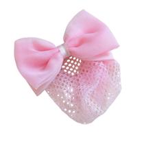 Presilha Laço Rosa com Rede para Cabelo