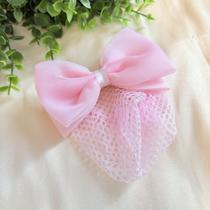 Presilha Laço Rosa com Rede para Cabelo Presilha Laço Rosa com Rede para Cabelo