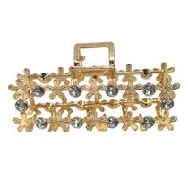 Presilha Metal Retangular Cravejada Dourada