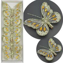 Presilha Prendedor Enfeite Borboleta Natal Dourado 8cm 18Pçs