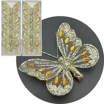 Presilha Prendedor Enfeite Borboleta Natal Dourado 8cm 24Pçs Presilha Prendedor Enfeite Borboleta Natal Dourado 8cm 24Pçs