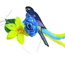 Presilha Tiara com Arara Azul E Flor Amarela para Festa Fantasia
