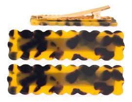 Presilhas De Cabelo Design Borda Ondulada Marrom E Preto Par