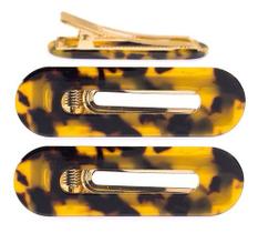 Presilhas De Cabelo Design Oval - Marrom E Preto - Par