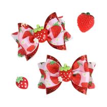 Presilhas De Cabelo Para Meninas Com Laço De Morango Fofo, Flor De material sintético Com Glitter,