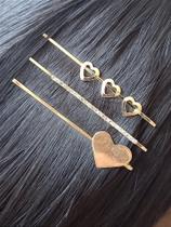 Presilhas Trio Corações Douradas para Cabelo
