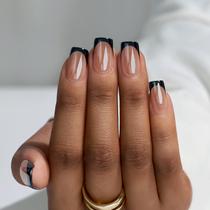 Press on Nails Bartbox Black Chrome French Tip Short Square