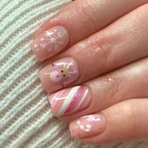 Press on Nails CEWEWP Christmas Square Pink com design de alce