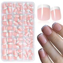 Press on Nails LoveOurHome 300 unidades brancas, pontas francesas, rosa Press on Nails LoveOurHome 300 unidades brancas, pontas francesas, rosa