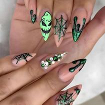 Press on Nails MABKJLF Halloween Ammond Green Spider Web