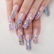 Press On Nails MQPq Long Square com strass Rainbow 24 unidades Press On Nails MQPq Long Square com strass Rainbow 24 unidades