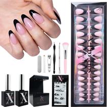 Press On Nails SXC Cosmetics French Tip Black Series Press On Nails SXC Cosmetics French Tip Black Series