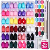 Press On Nails Teenitor Short Oval 24 cores 576 unidades com cola Press On Nails Teenitor Short Oval 24 cores 576 unidades com cola