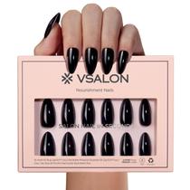 Press on Nails VSALON Medium Ammond Solid Black para mulheres