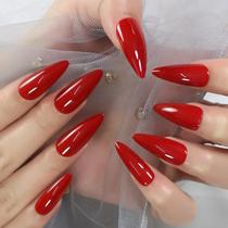 Pressione as unhas iBeautying Chinese Red Solid Stiletto Long