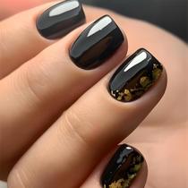 Pressione as unhas TOGZOM Black Short Square com folha de ouro x24