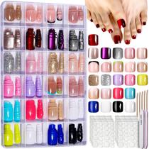 Pressione nas unhas dos pés Fandamei 24 cores, quadrado curto para mulheres