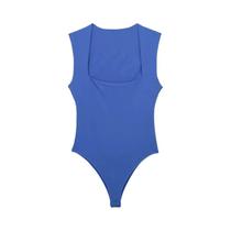 Preto Azul Branco Sem Mangas Pescoço Quadrado Bodycon Bodysuit Feminino Sexy Lingerie Apertada Verão