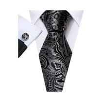 Preto Branco Cinza Prata Seda Masculina Gravata Abotoaduras Conjunto Jacquard Gravata Para Presente