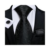 Preto Branco Cinza Prata Seda Masculina Gravata Abotoaduras Conjunto Jacquard Gravata Para Presente