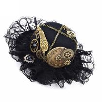 Preto Lolita Steampunk Mini Top Hat w/Gear Lady Halloween Fantasia Vestido Acessório - Preto