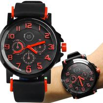 Preto relógio masculino aço inox qualidade premium silicone ajustavel original presente analogico