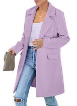 PRETTYGARDEN Blazers Largos de Mujer Otoño 2025 Chaquetas con Mangas Largas, Solapa, Bolsillos y Corte Holgado para Trabajo y Casual (Morado, Talla XL)